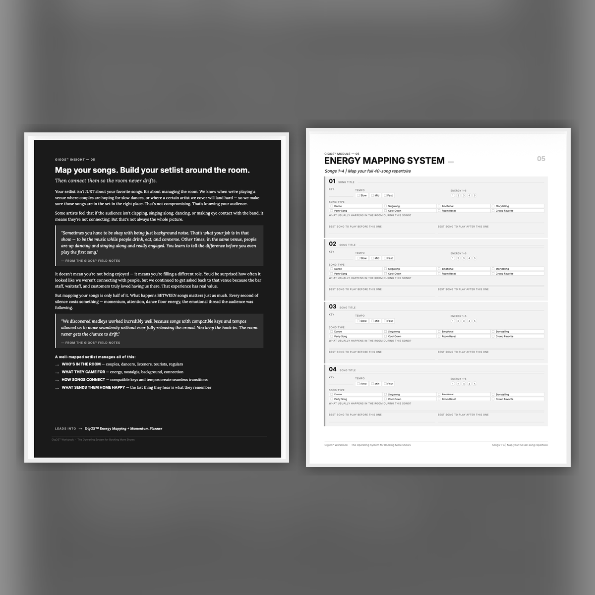 GigOS energy mapping insight and worksheet sample pages
