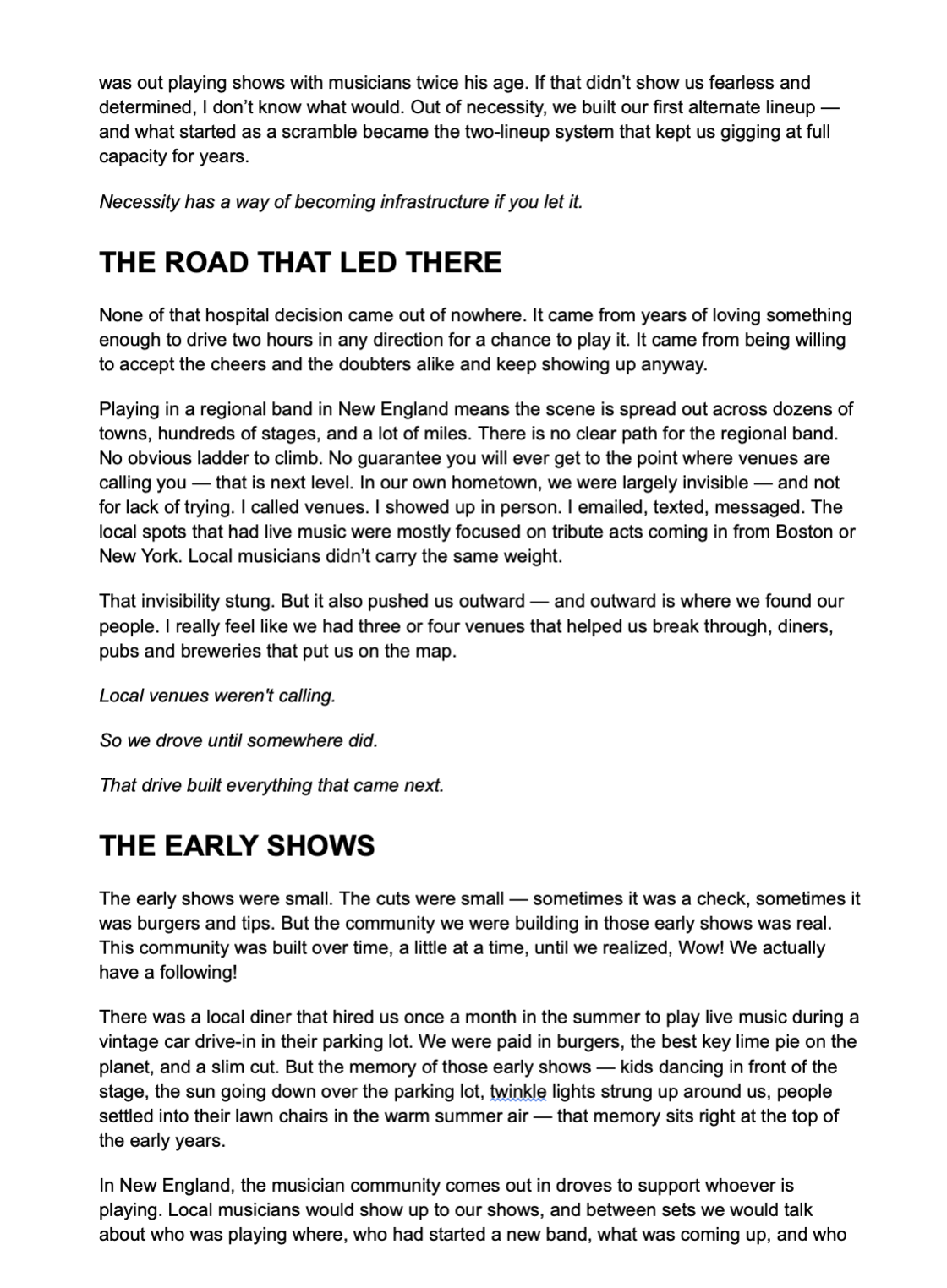 How Working Bands Work chapter sample page about showing up like it mattered
