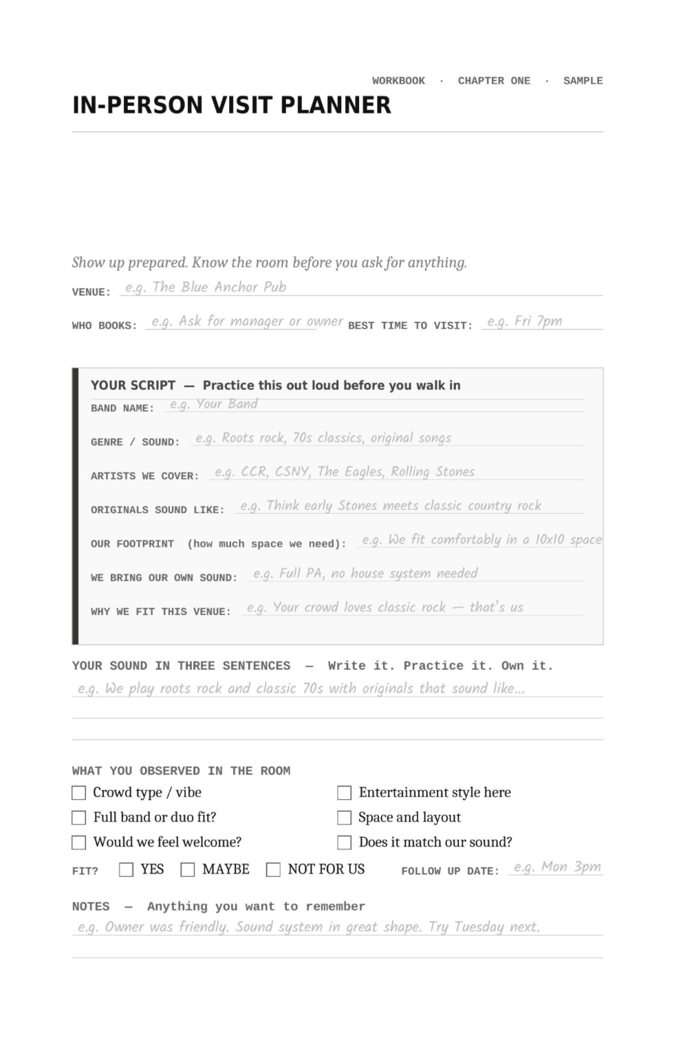 How Working Bands Work what success looks like worksheet